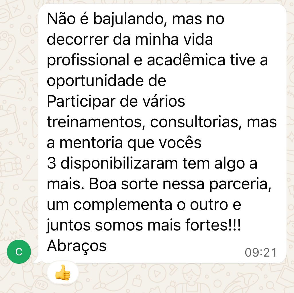 Depoimento — Mentoria com algo a mais, parceria forte